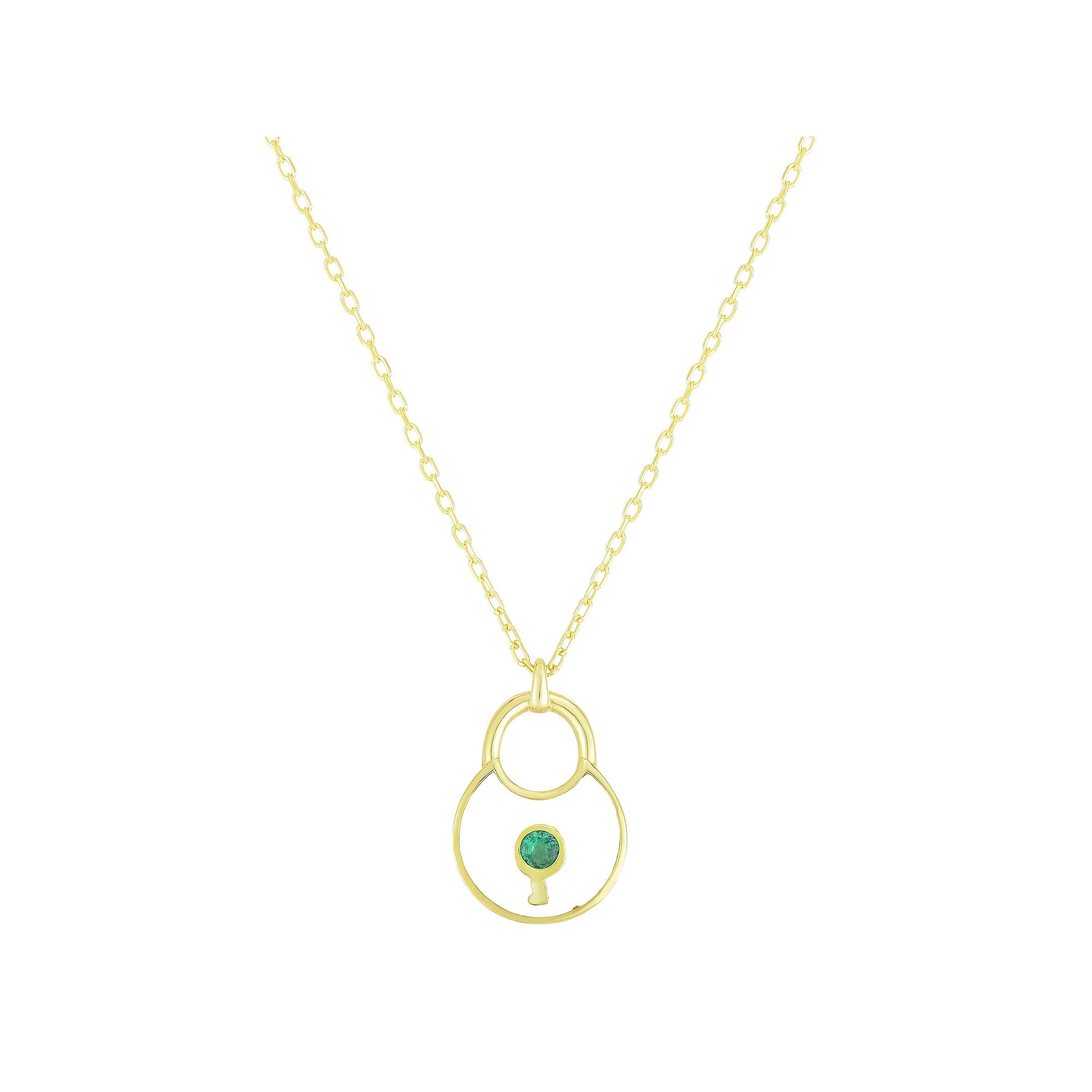 Sunkissed Sterling 14k Gold Over Silver Cubic Zirconia Lock Necklace, Wome
