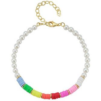 Sunkissed Sterling 14k Gold Over Silver Freshwater Cultured Pearl Rainbow Bead Bracelet