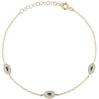 Sunkissed Sterling 14k Gold Over Silver Cubic Zirconia Triple Eye Anklet