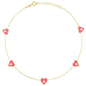 Sunkissed Sterling 14k Gold Over Silver Cubic Zirconia Heart Anklet