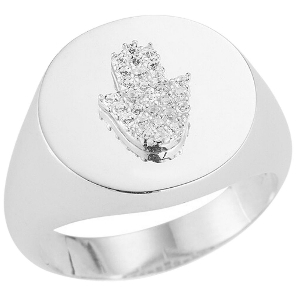 Hand Of God Hamsa Ring – Cubic Zirconia In Gold Over Sterling Silver, Protective Symbol Jewelry For Women