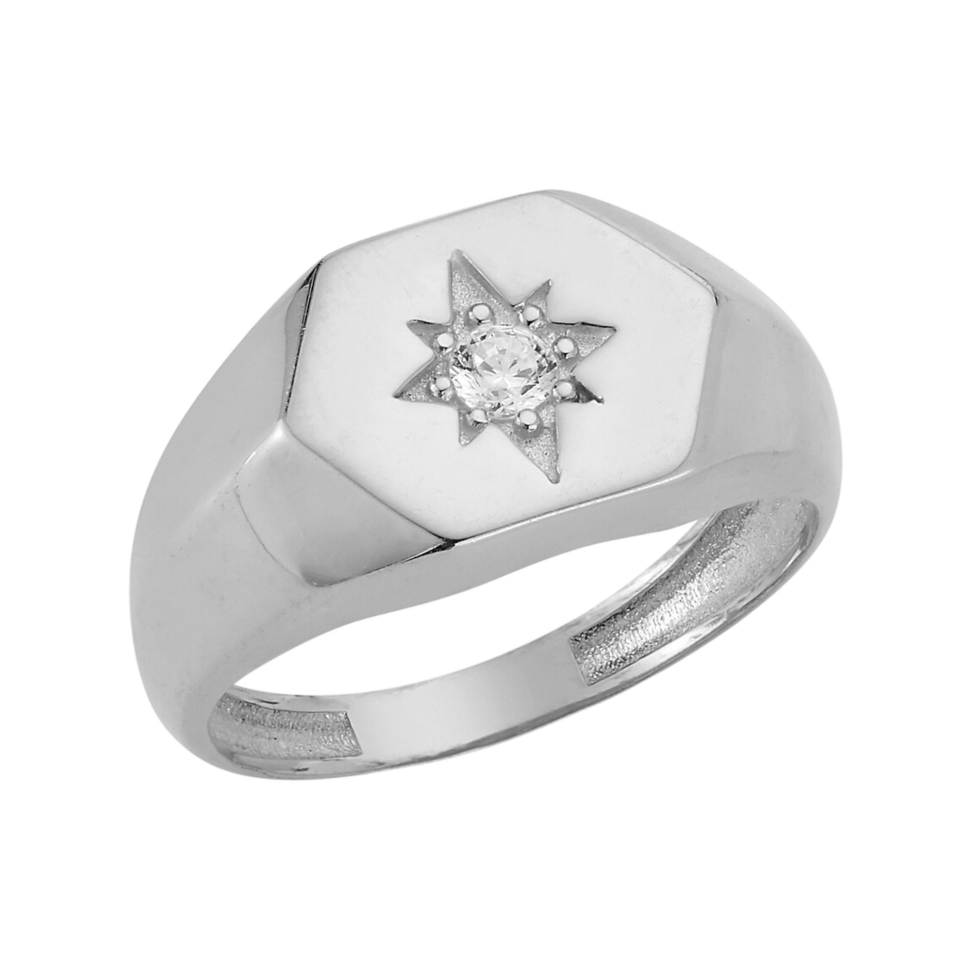 Sunkissed Sterling Cubic Zirconia North Star Signet Ring, Womens, Size: 6,