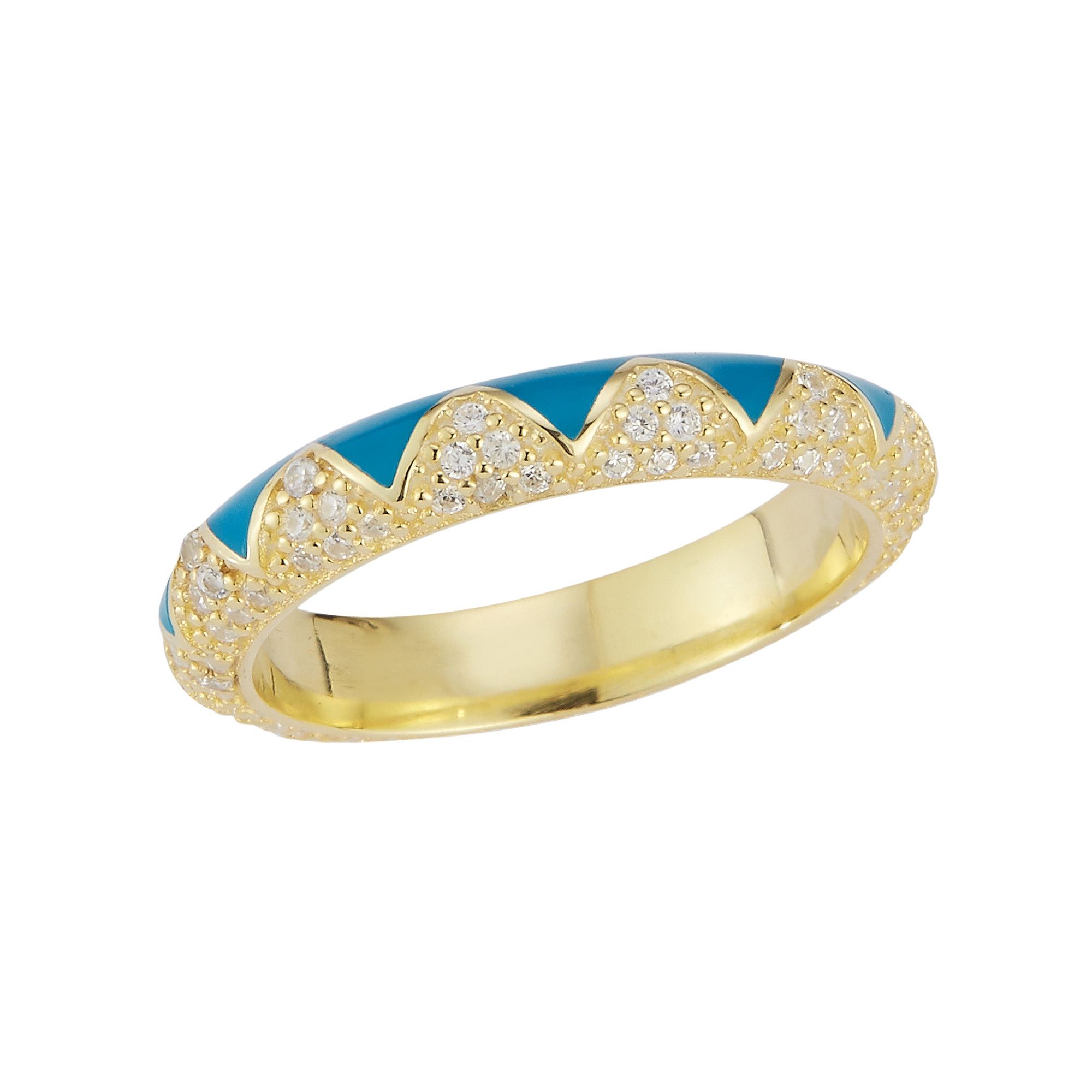 Sunkissed Sterling 14k Gold Over Silver Cubic Zirconia Enamel Zig Zag Ring,