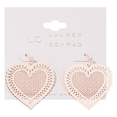 LC Lauren Conrad Rose Gold Tone Filigree Heart Drop Earrings
