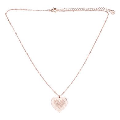 LC Lauren Conrad Rose Gold Tone Beaded Chain Filigree Heart Pendant Necklace