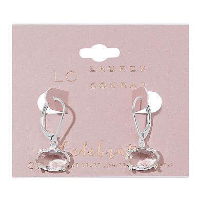 LC Lauren Conrad Silver Tone Crystal Oval Drop Earrings
