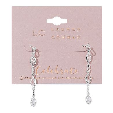 LC Lauren Conrad Silver Tone Crystal Linear Drop Earrings