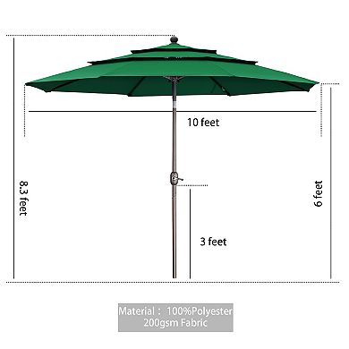 Aoodor 10ft 3 Tier Patio Umbrella - Stylish Outdoor Market Umbrella (No Base)