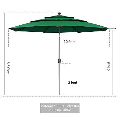 Aoodor 10ft 3 Tier Patio Umbrella - Stylish Outdoor Market Umbrella   (No Base)