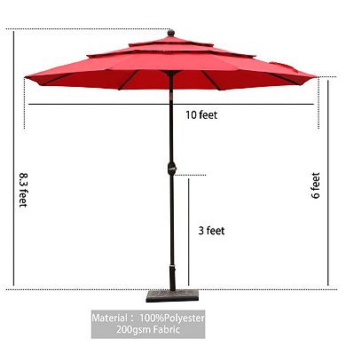Aoodor 10ft 3 Tier Patio Umbrella - Stylish Outdoor Market Umbrella (No Base)