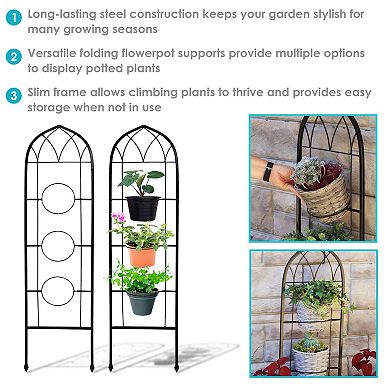 Sunnydaze 2-Piece Arched Wall Trellis with Flowerpot Supports