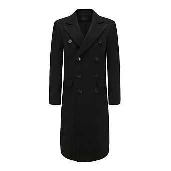 Men's Double-Breasted Knee Length Wool Blend Three Button Long Jacket Overcoat Top Coat