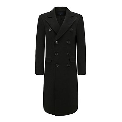 Men s Double Breasted Knee Length Wool Blend Three Button Long Jacket Overcoat Top Coat