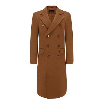 Men's Double-Breasted Knee Length Wool Blend Three Button Long Jacket Overcoat Top Coat