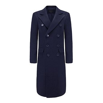 Men's Double-Breasted Knee Length Wool Blend Three Button Long Jacket Overcoat Top Coat
