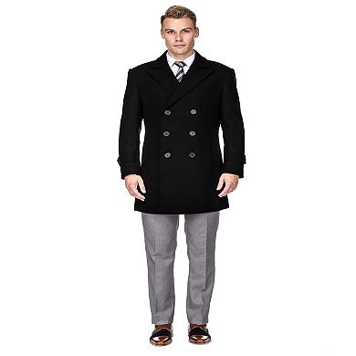 Men's Double Breasted Pea Coat Wool Blend Dress Jacket Peacoat