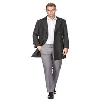 Men's Double Breasted Pea Coat Wool Blend Dress Jacket Peacoat