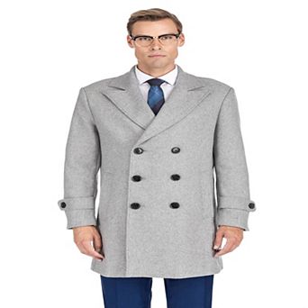 Men's Double Breasted Pea Coat Wool Blend Dress Jacket Peacoat