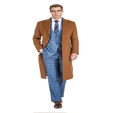 Men's Knee Length Wool Blend Three Button Long Jacket Overcoat Top Coat