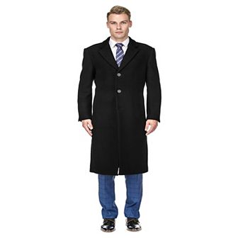 Men's Knee Length Wool Blend Three Button Long Jacket Overcoat Top Coat