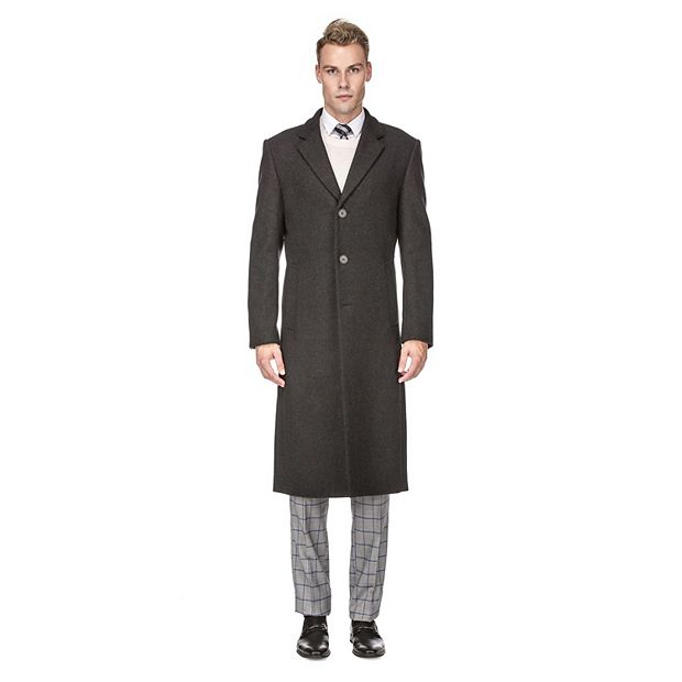 Men's Knee Length Wool Blend Three Button Long Jacket Overcoat Top