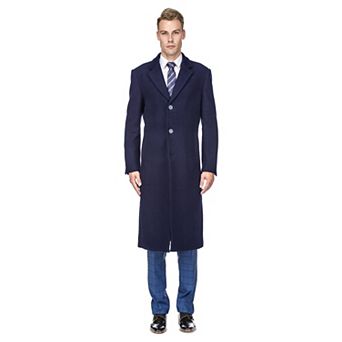 Men's Knee Length Wool Blend Three Button Long Jacket Overcoat Top Coat