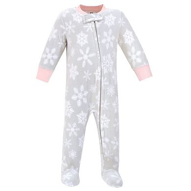 Hudson Baby Infant Girl Fleece Zipper Sleep and Play 2pk, Gray Pink Snowflake, 3-6 Months