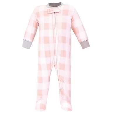 Hudson Baby Infant Girl Fleece Zipper Sleep and Play 2pk, Gray Pink Snowflake, 3-6 Months