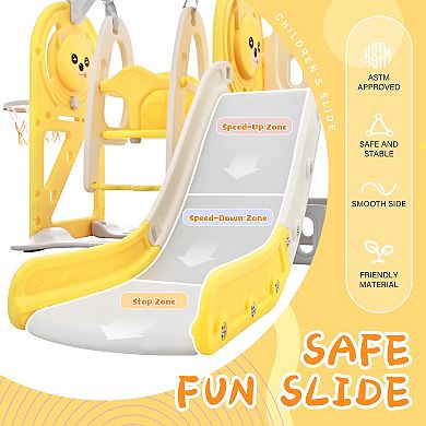 F.C Design Toddler Slide and Swing Set 5 in 1 - Kids Playground Climber Slide Playset with Basketball Hoop. Freestanding Combination for Babies, Indoor & Outdoor