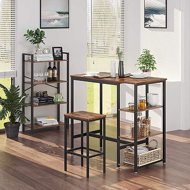 Hivvago Industrial Bar Table With Storage Shelves Rustic Brown