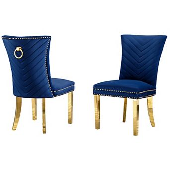 Best Quality Furniture Upholstered V-Shaped Texture Dining Chairs with Gold Stainless Steel (Set of 2)