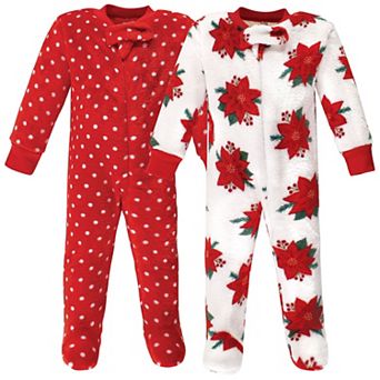 Hudson Baby Infant Girl Plush Sleep and Play, Poinsettia, 3-6 Months
