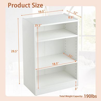 Hivvago 3-tier Bookcase Open Display Rack Cabinet With Adjustable Shelves-white