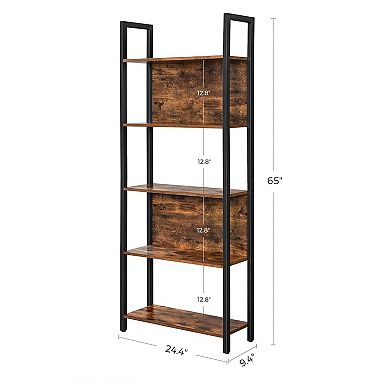 Hivvago Industrial Rustic Brown & Black 5-tier Bookshelf
