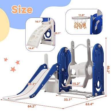 F.C Design Toddler Slide and Swing Set 5 in 1 - Playground Climber Slide Playset with Basketball Hoop, Indoor & Outdoor, Freestanding Combination for Babies