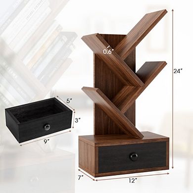 Hivvago 5-tier Floor Standing Tree Bookcase With Drawer