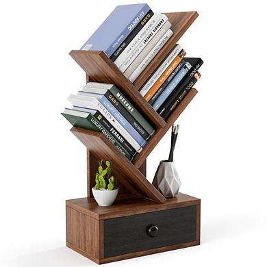 Hivvago 5-tier Floor Standing Tree Bookcase With Drawer