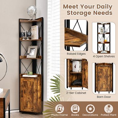 Hivvago Tall Corner Storage Cabinet With 3-tier Shelf And Enclosed Cabinet-rustic Brown