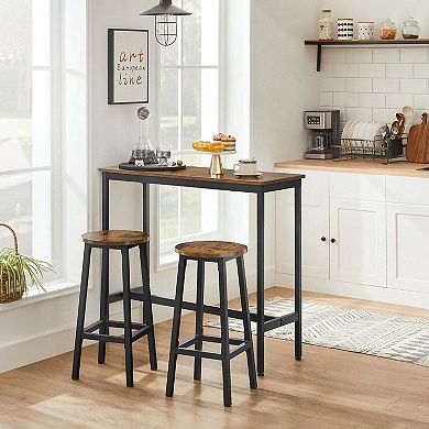 Hivvago Brown & Black Bar Table With 2 Round Stools
