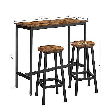 Hivvago Brown & Black Bar Table With 2 Round Stools