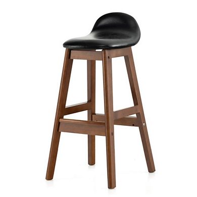 Hivvago 27.5 Inch Set Of 2 Upholstered Pu Leather Barstools With Back Cushion - Brown