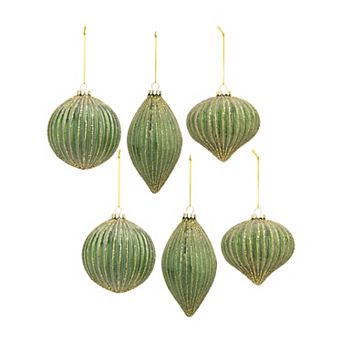 Melrose 6 pc Ribbed Glass Ornament Set