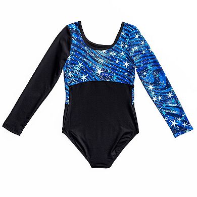 Girls 7-16 Rainbeau Moves Star Dust Print Long Sleeve Leotard