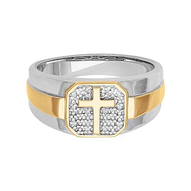 AXL 18k Gold Over Sterling Silver Diamond Accent Men's Cross Ring