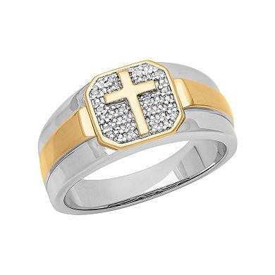AXL 18k Gold Over Sterling Silver Diamond Accent Men's Cross Ring