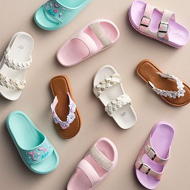 Elli by Capelli Girls' Rhinestone Slide Sandals