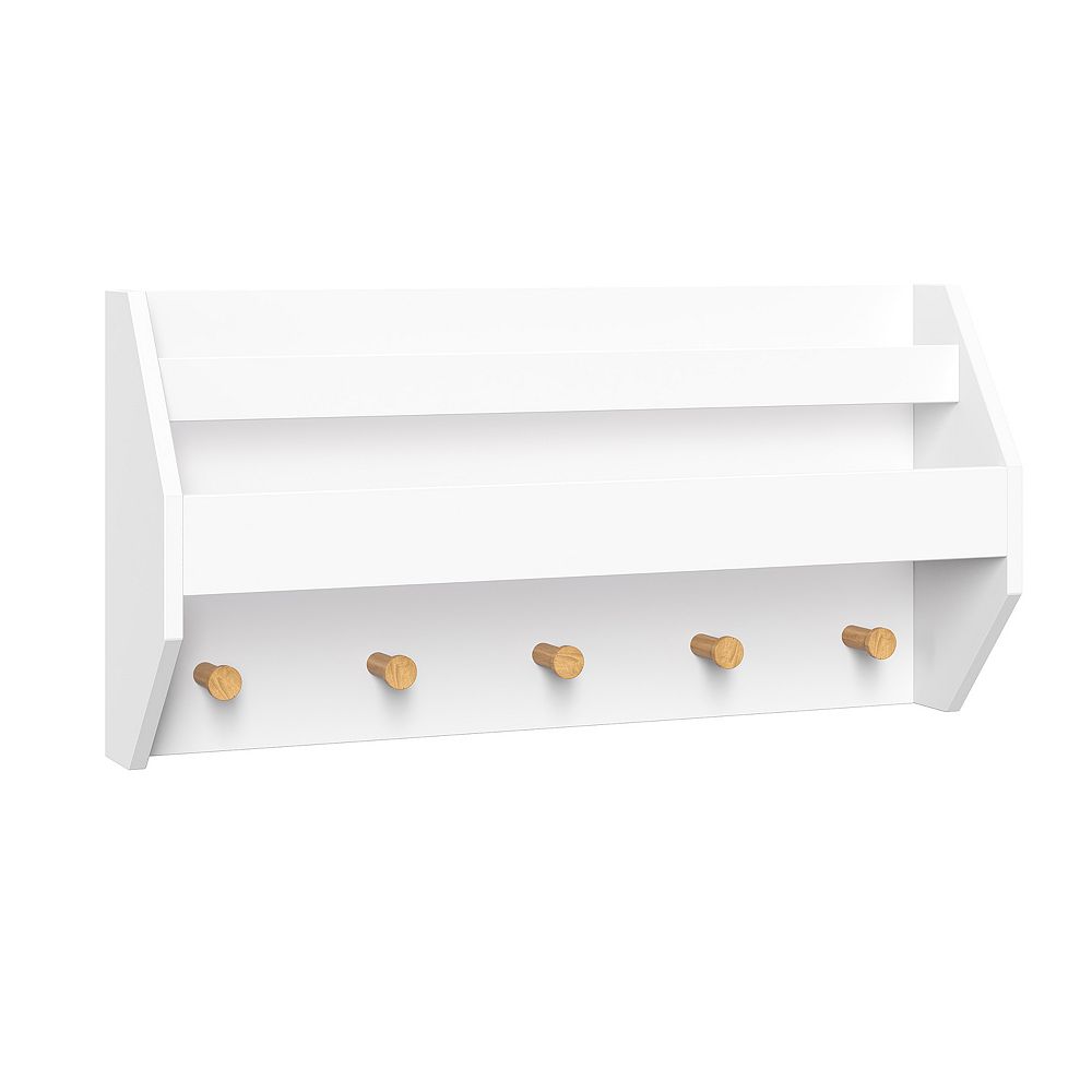RiverRidge Kids Catch-All Wall Shelf with Bookrack and Hooks