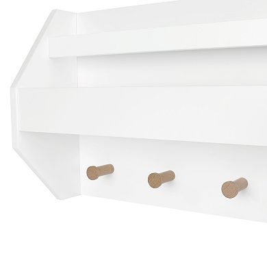RiverRidge Kids Catch-All Wall Shelf with Bookrack and Hooks