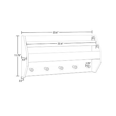 RiverRidge Kids Catch-All Wall Shelf with Bookrack and Hooks