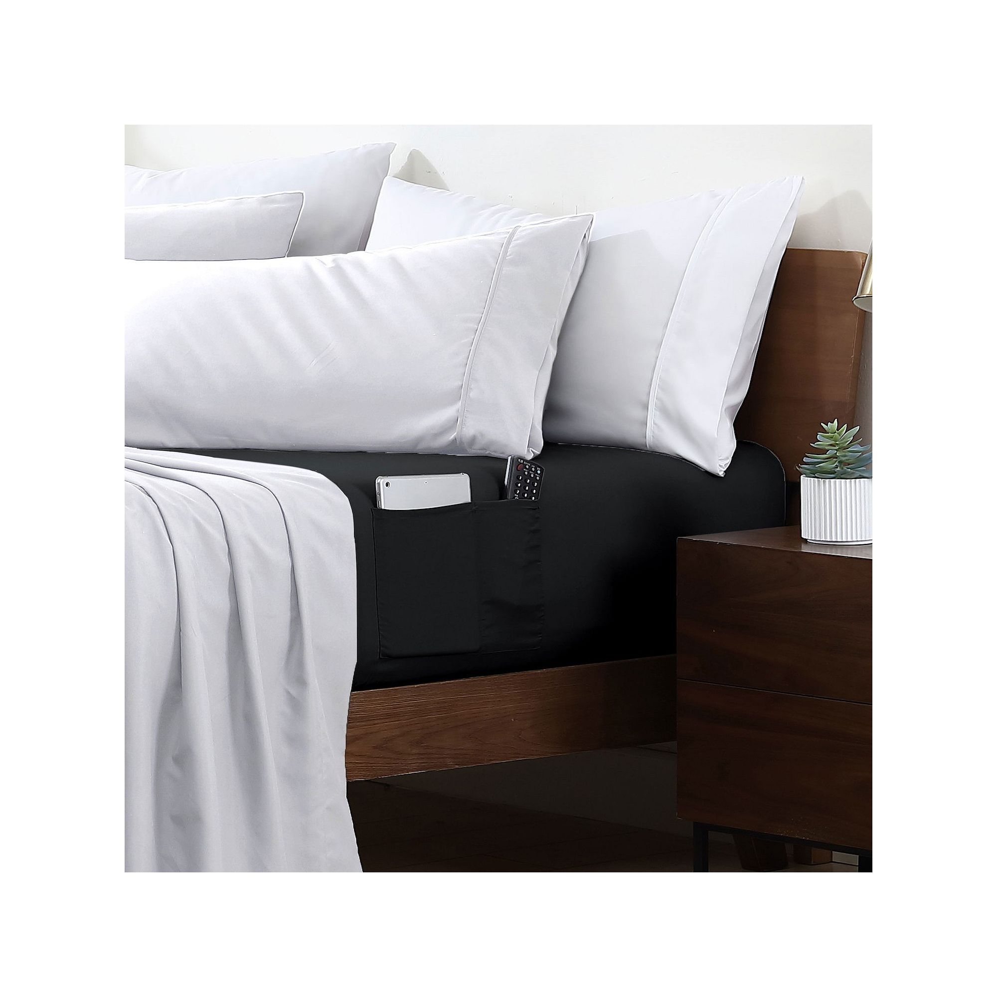 Swift Home Smart Storage 2-Pocket Fitted Sheet, Black